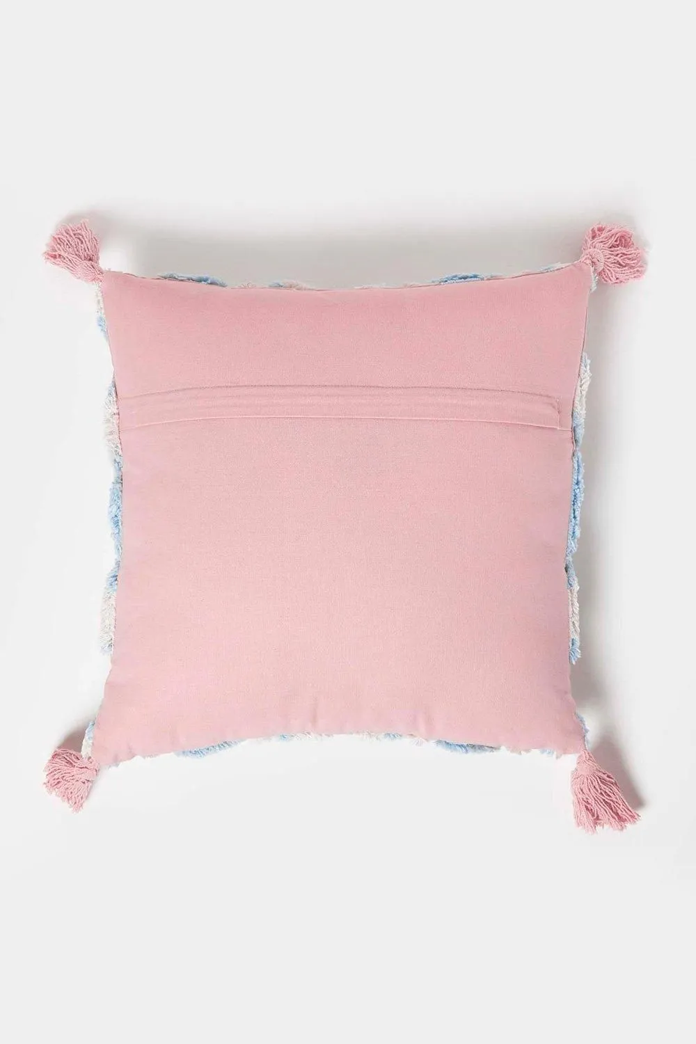 Homescapes Geometric Ikat Tufted Cotton Cushion with Tassels in Blue 3