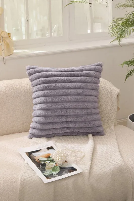 Living and Home 45x45cm Brushed Fabric Cushion Fluffy Striped Throw Pillow in Grey