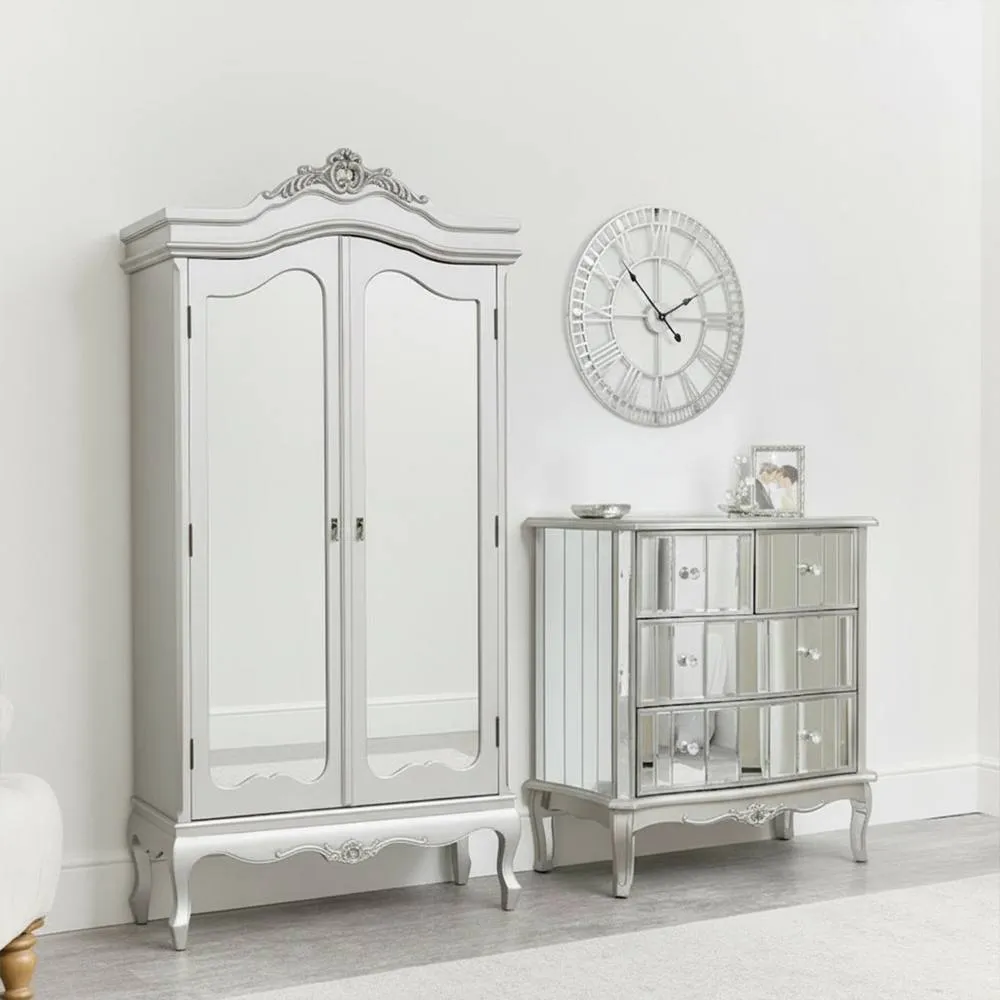 Melody Maison Mirrored Wardrobe & Chest Of Drawers - Tiffany Range in Silver