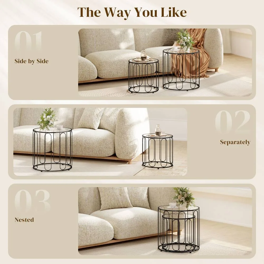 HOMCOM Coffee Table Set of 2, Nest of Tables with Metal Frame, Black 4