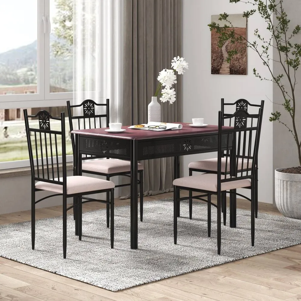 Costway 5 Pieces Dining Table Chairs Set for 4 Person in Dark Brown 2