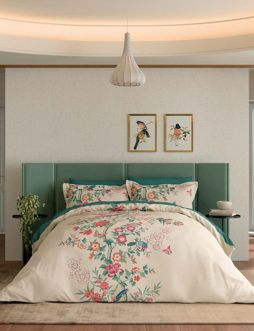 V&A 2 Pack Pure Cotton Chinese Magpie Pillowcases Teal