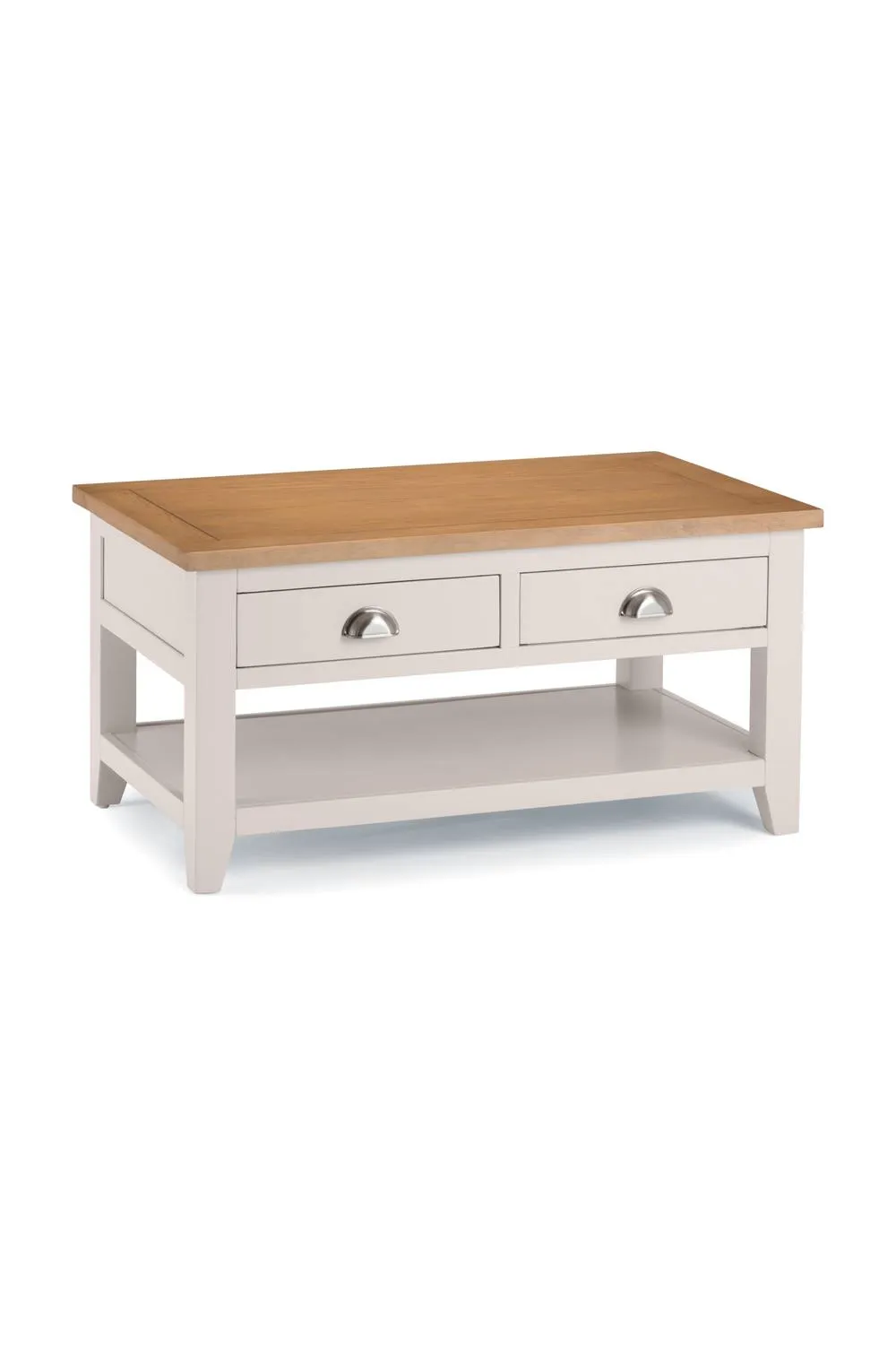 Julian Bowen Richmond 2 Drawer Coffee Table with Shelf in Light Grey 2