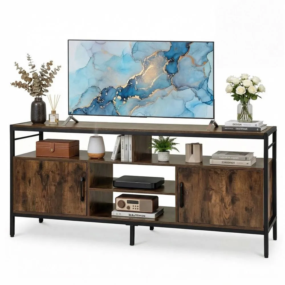 Costway TV Stand for TVs up to 147 cm 2 Storage Cabinets in Brown
