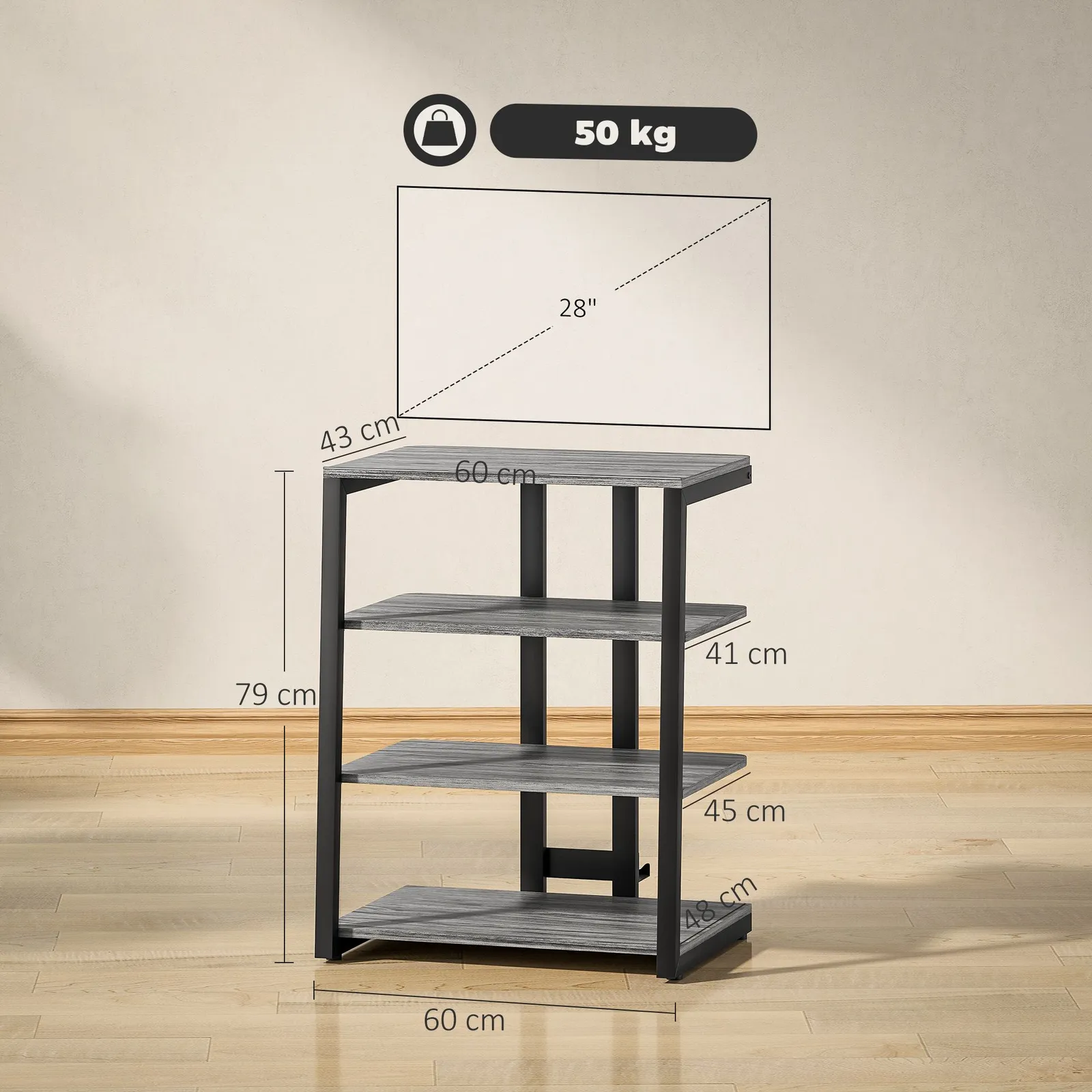 HOMCOM HiFi Rack Stand w/ 4-Tier Record Player Stand Dark Grey 3