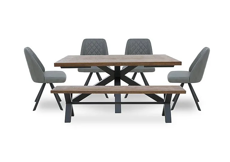 Jupiter Dining Table with Star Base, Bench and 4 Swivel Chairs - Grey