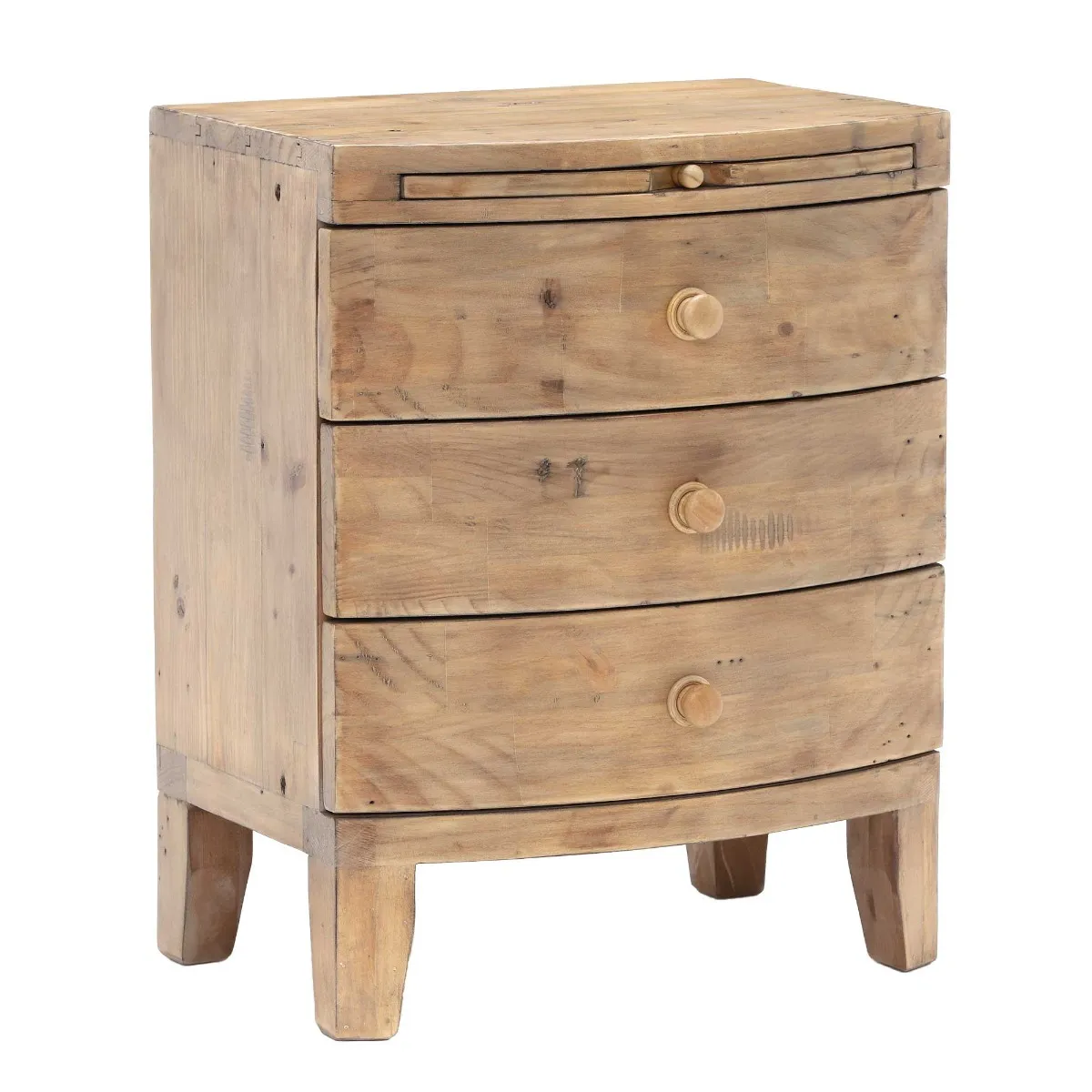 Lewes Reclaimed Wood 3 Drawer Wide Bedside, Wheat