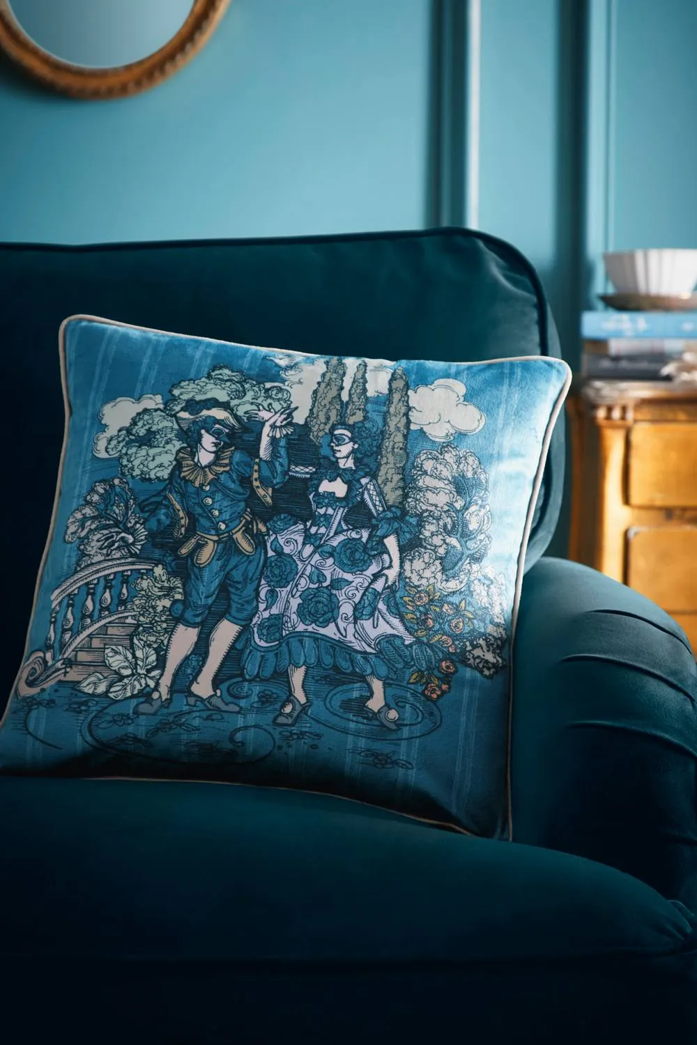 Laurence Llewelyn-Bowen Tuscan Toile-Velvet 43 x 43cm Filled Cushion in Blue