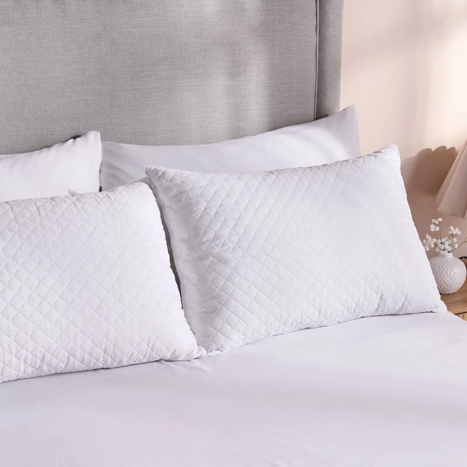 OHS Memory Foam 2 Pack of Pillow Cushion Soft Hotel Quality Bounce Luxury Bedding in White