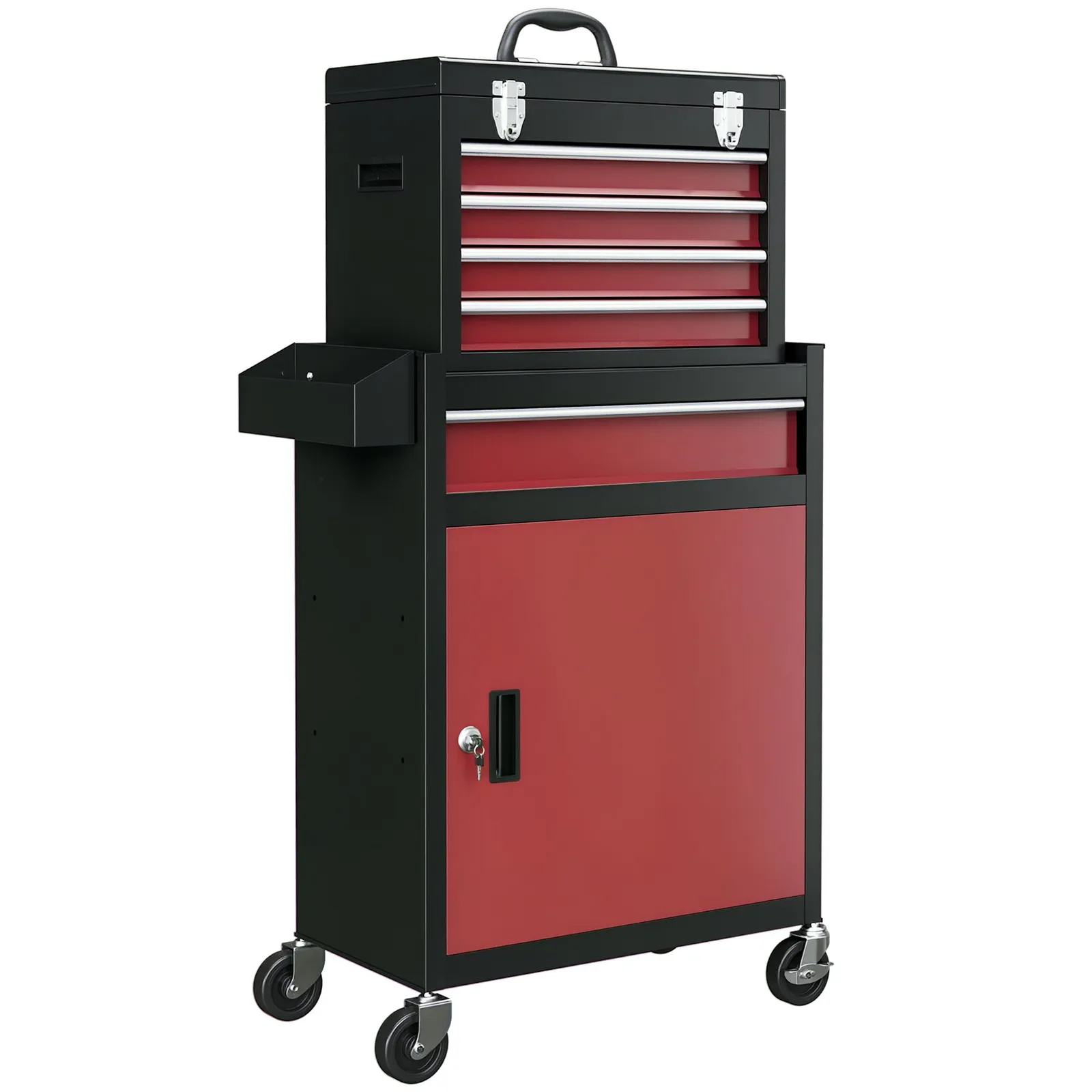HOMCOM Rolling Tool Cabinet with 5 Drawers Lockable Cabinet Tool in Red 2