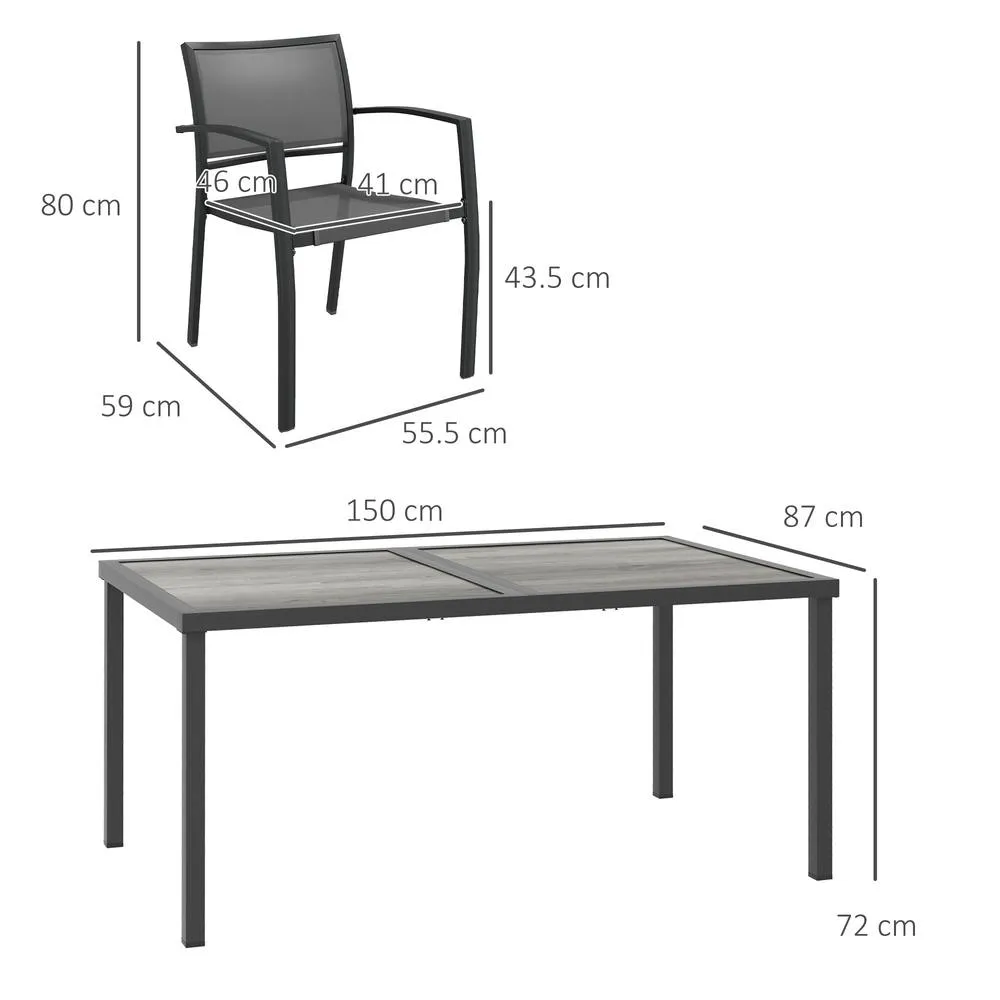 OUTSUNNY 5 Pieces Patio Dining Set with 4 Stackable Chairs in Grey 3