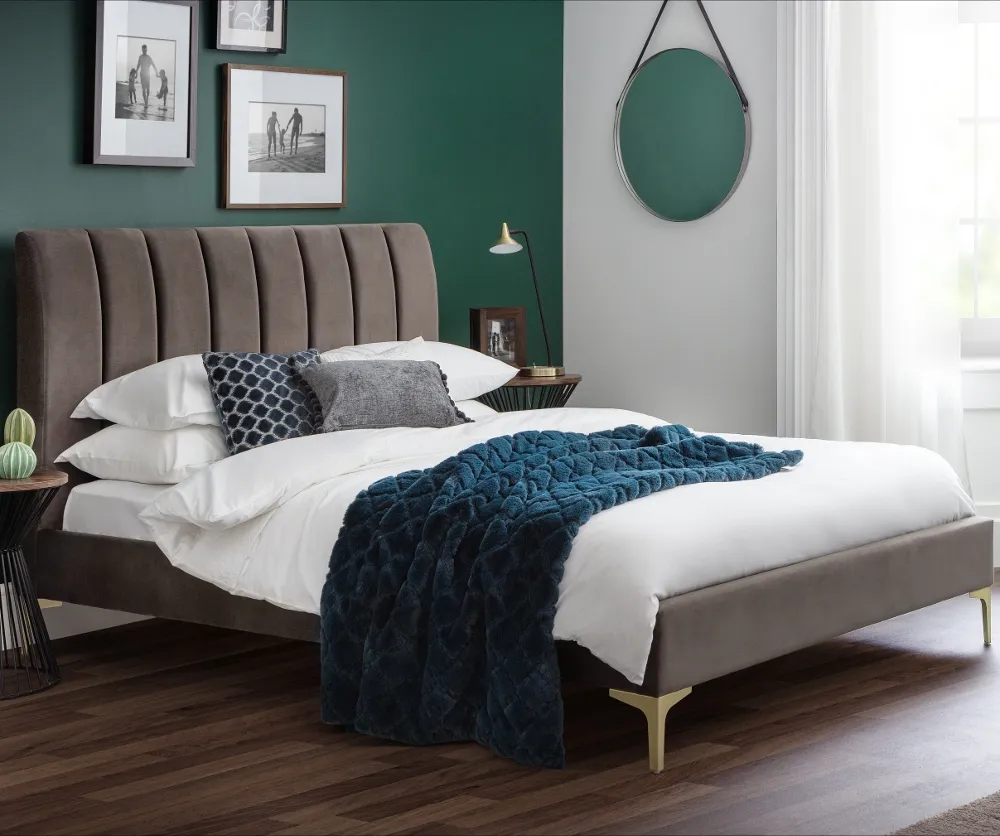 Deco Truffle Velvet Fabric Bed Frame Only - 4ft6 Double