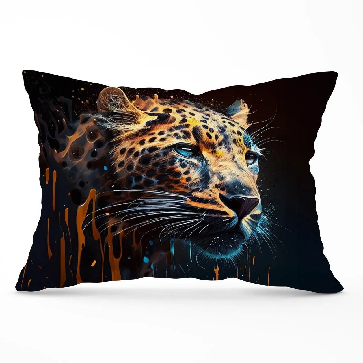 Warren Reed - Designer Leapoard Face Splashart On Dark Background Cushions in Yellow