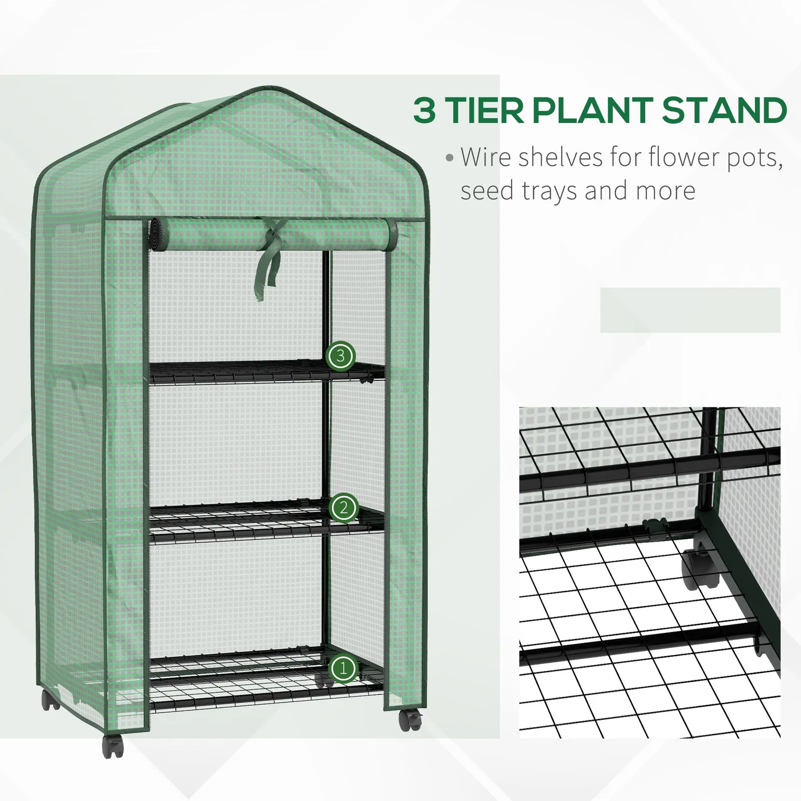 OUTSUNNY Portable Mini Greenhouse with Roll-up Door & Wheels, Green 4