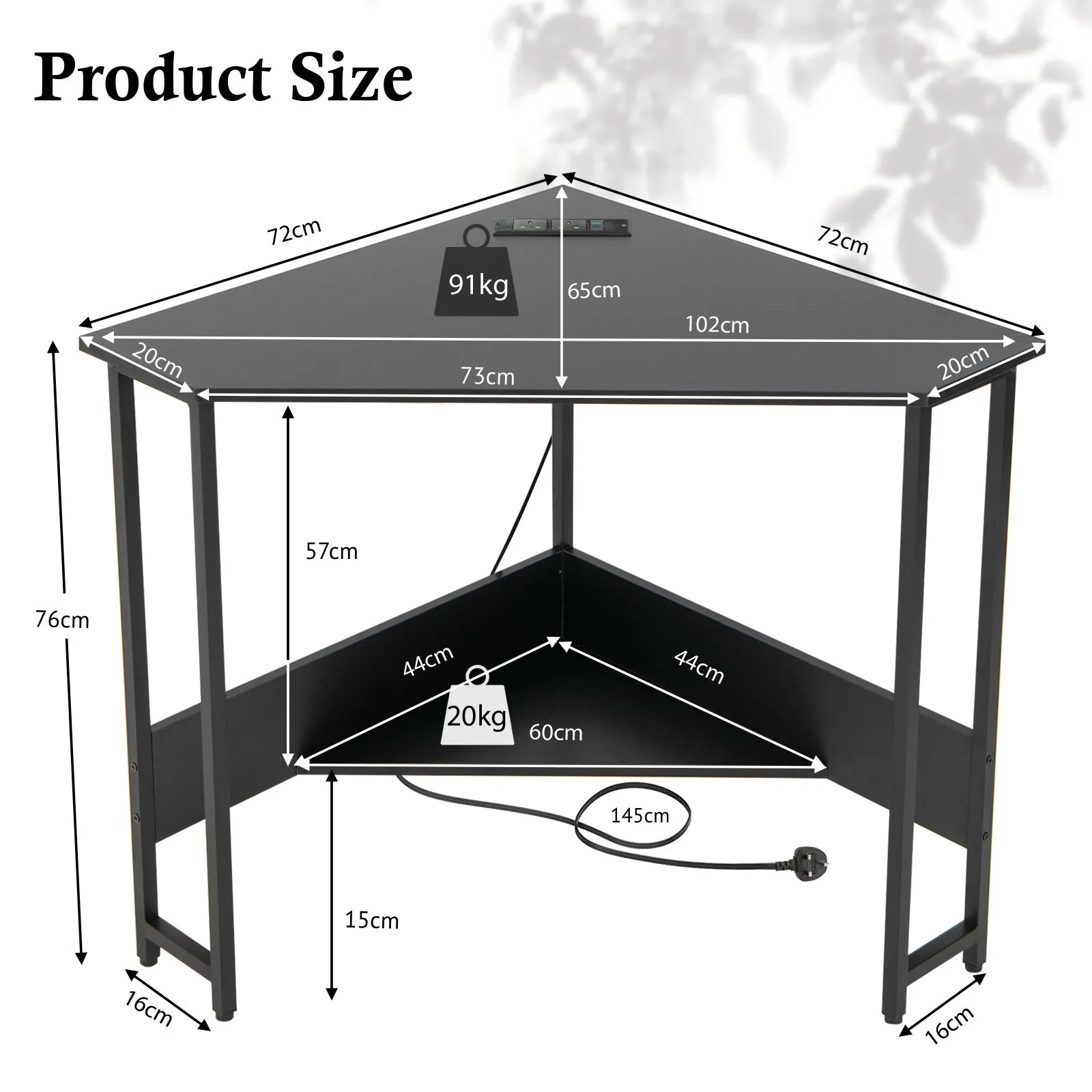 Costway Corner Desk Triangle Computer Desk Laptop Desk w/ Power Outlet in Black 3