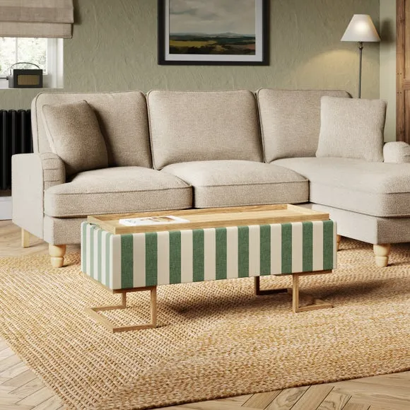 Holland Tray Table Ottoman, Woven Stripe Olive 2