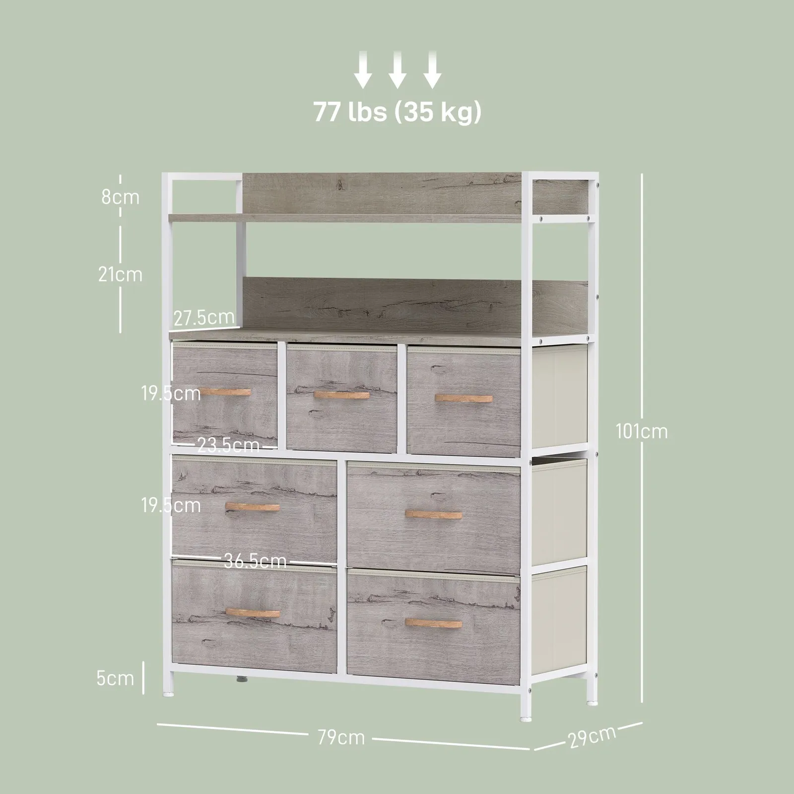 HOMCOM Bedroom Chest of Drawers 7 Drawer Dresser w/ Shelves in Natural 3