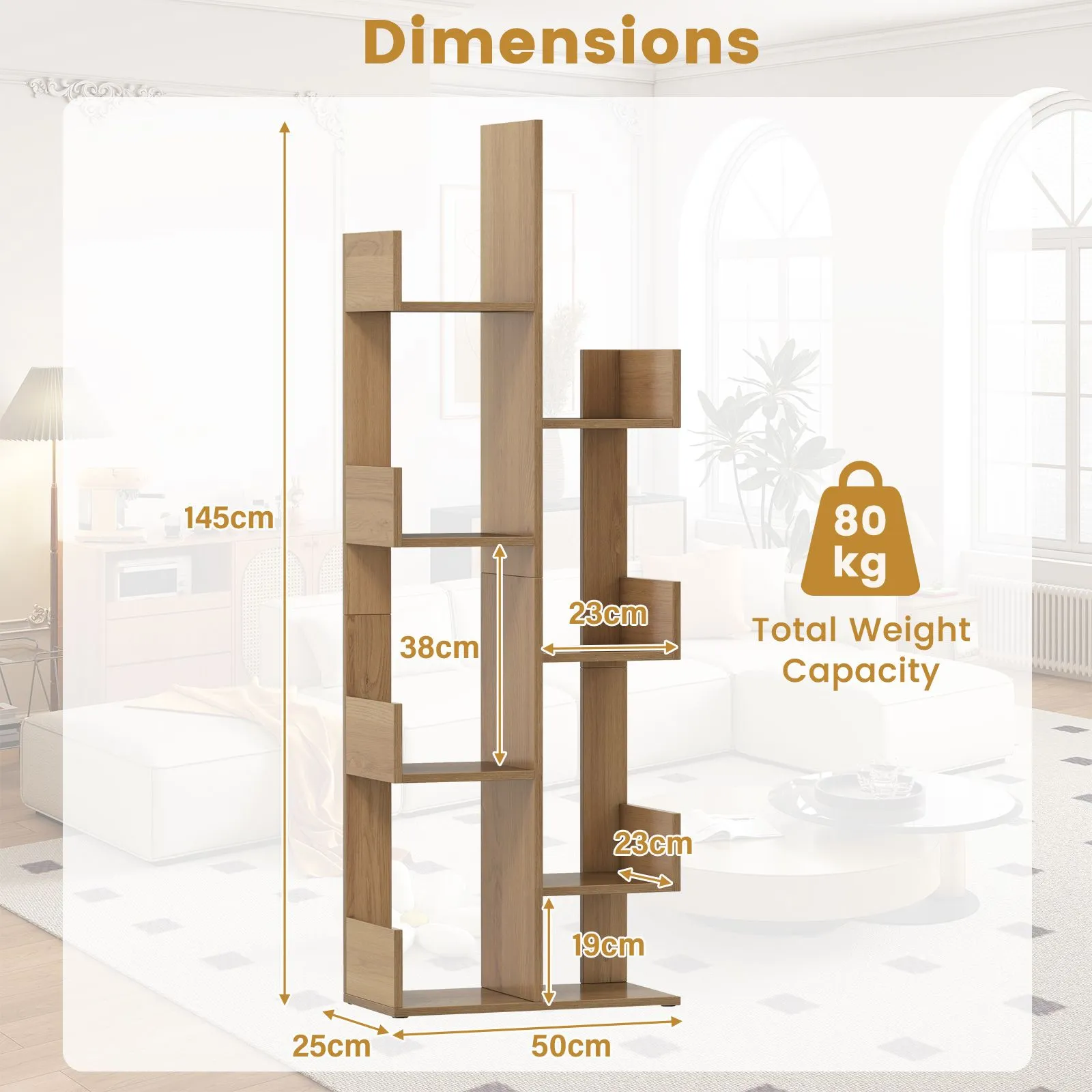 Costway 8-Tier Bookcase Multipurpose Bookshelf Freestanding Bookcase in Natural 2