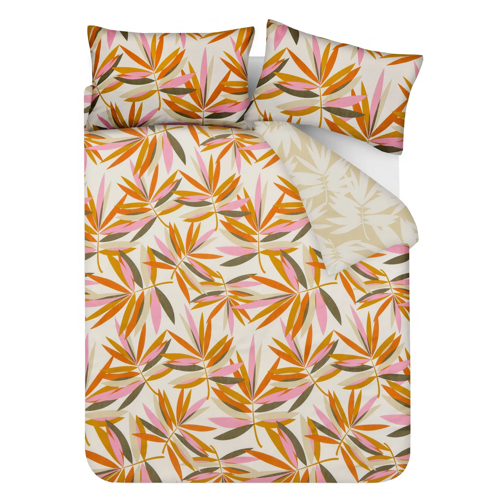 Smart Living Luxury Super Soft Reversible Bright Leaves Duvet Cover With Pillowcase in Natural 6