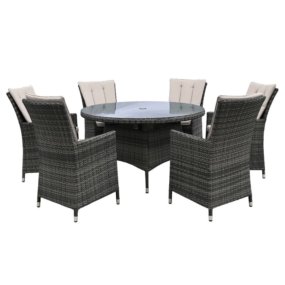 Cromer 6 Seat Round Garden Dining Set, Brown