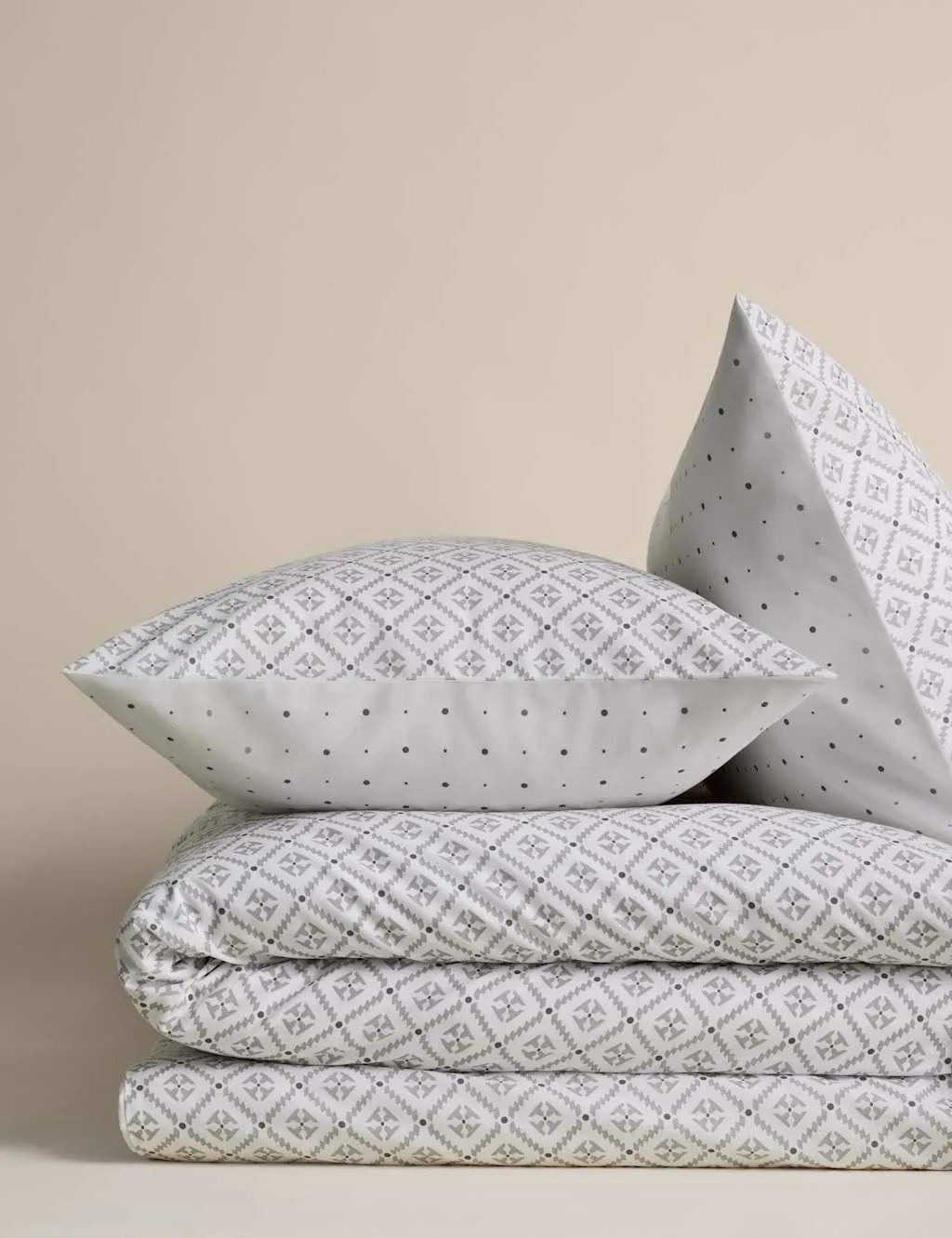 M&S Cotton Blend Geometric Tile Bedding Set Marble
