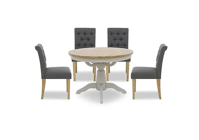 Lewis Round Pedestal Butterfly Extending Dining Table and 4 Button Back Chairs - Anthracite
