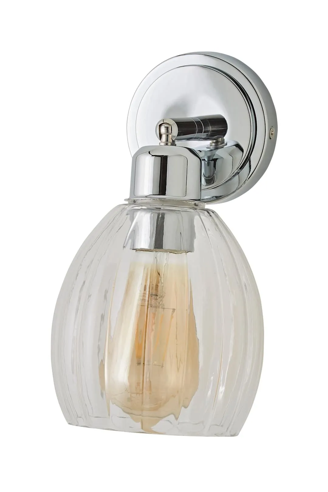 ValueLights Cheltenham Ribbed Glass Dome Adjustable Spotlight Wall Light with Bulb in Metallic Silver 6
