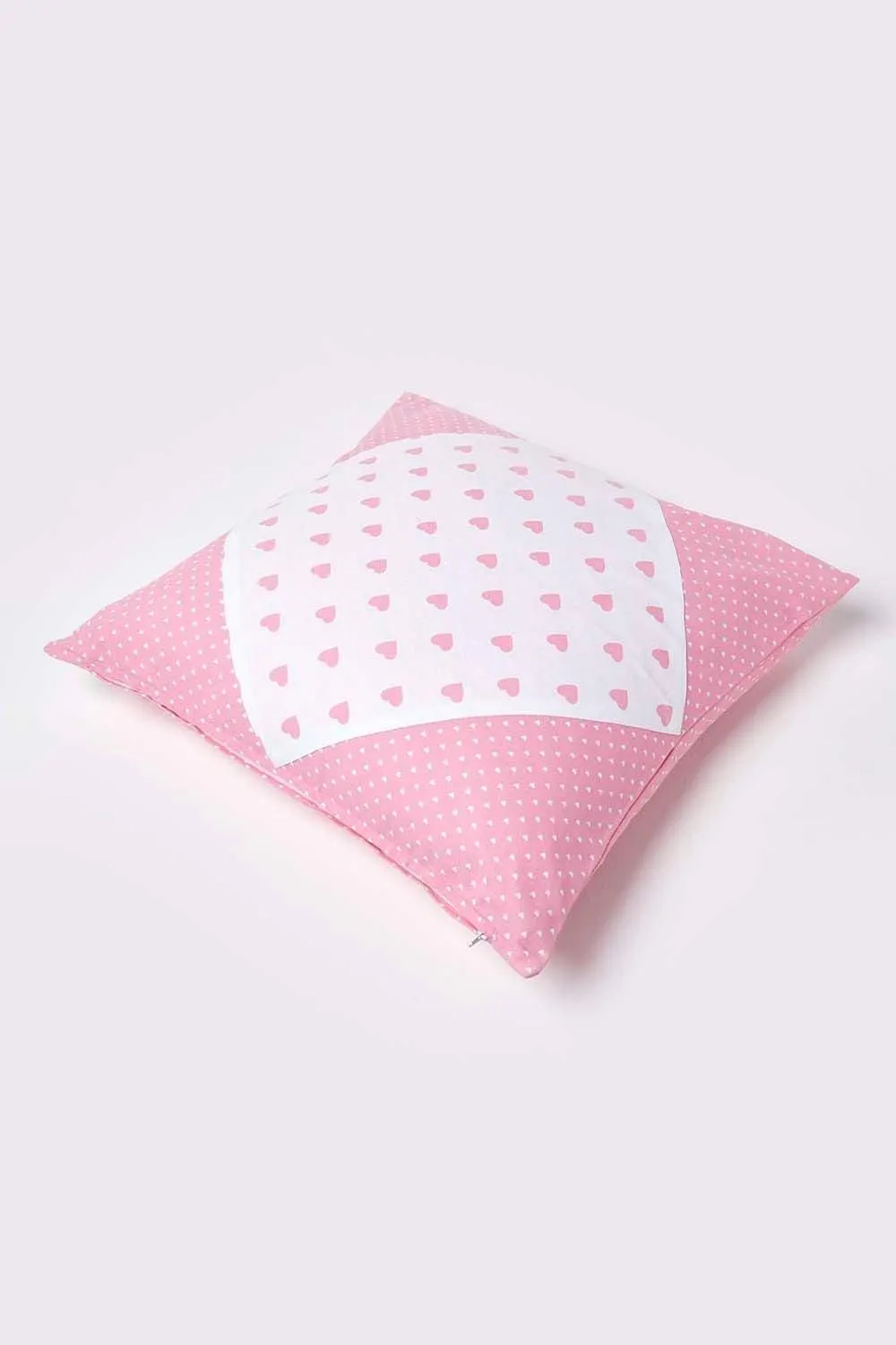 Homescapes Cotton Hearts & Polka Dots Cushion Cover in Pink 4