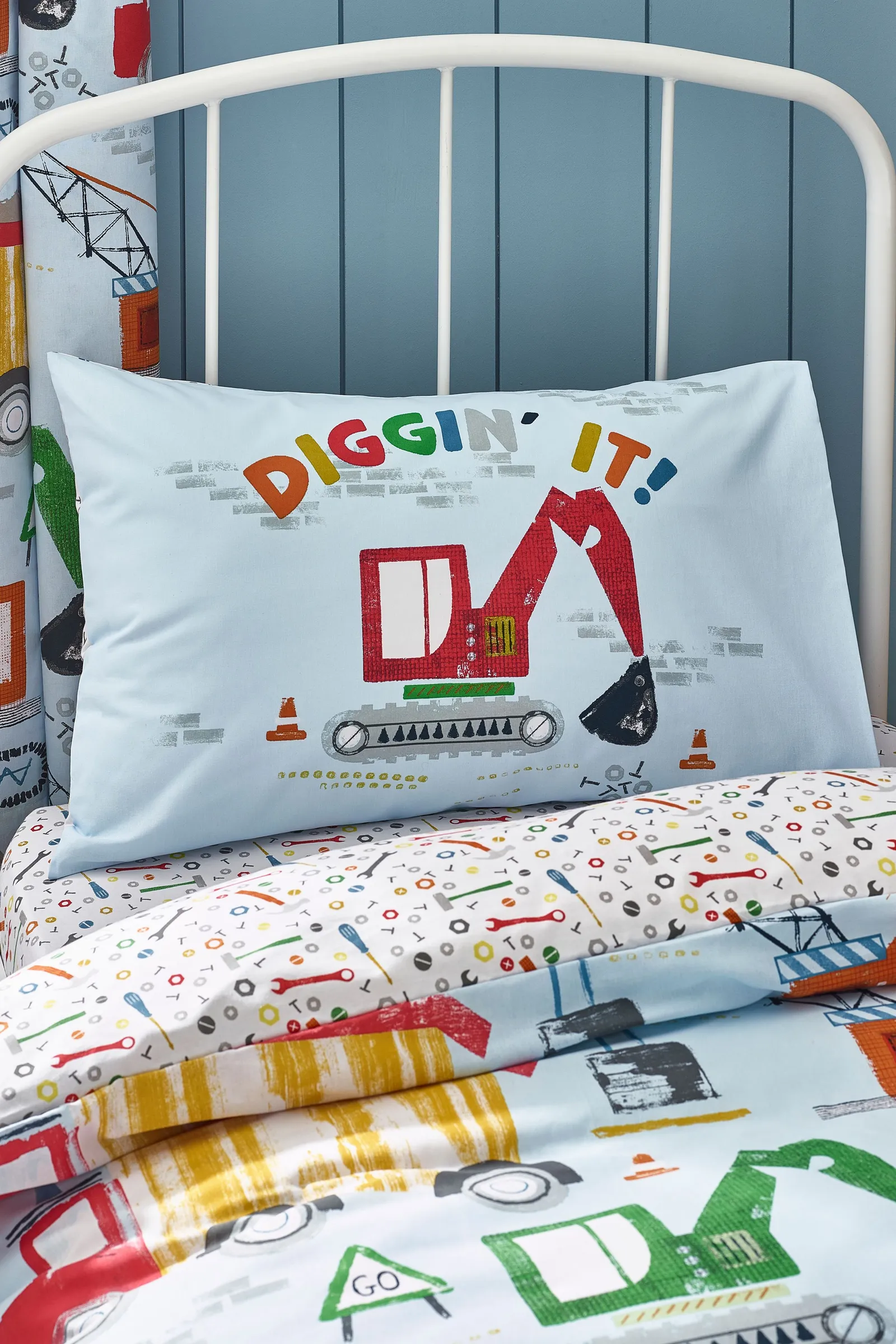 Catherine Lansfield 'Digger Dreams' Reversible Duvet Cover Set in Blue 3
