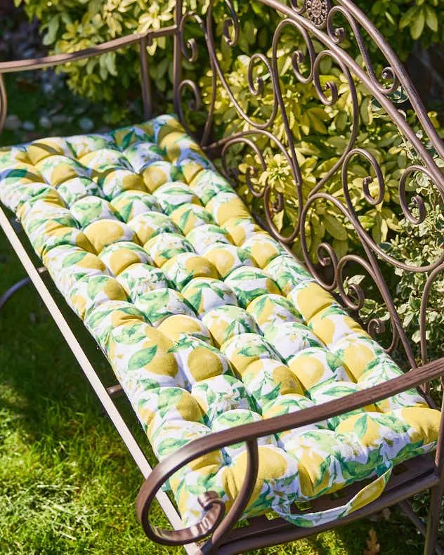 Dibor Traditional Lemon Patterned Bench Mattress Summer Outdoor Garden Bench Cushion L100cm x W45cm in Yellow