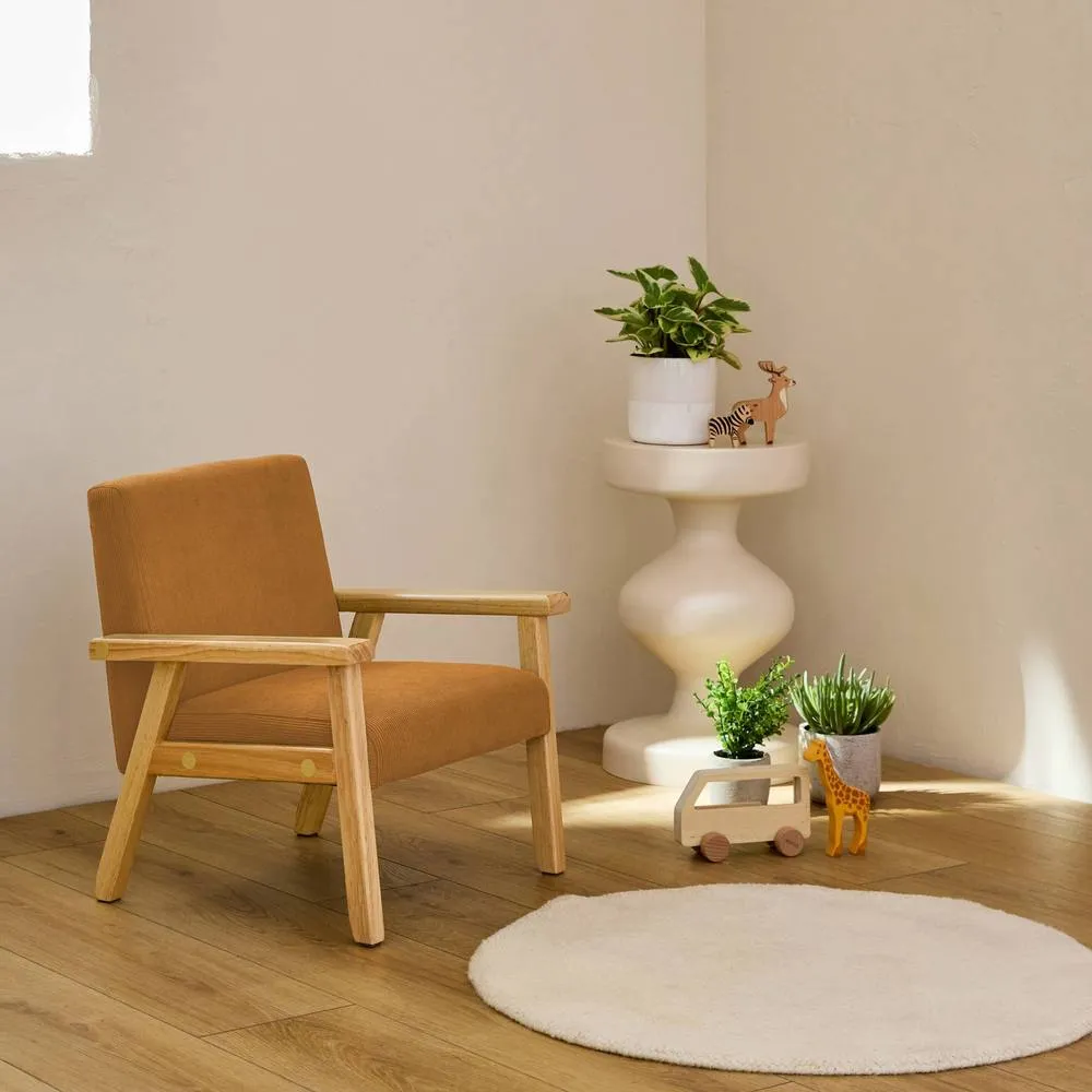 sweeek Children's scandi-style armchair, corduroy & rubberwood in Mustard 3