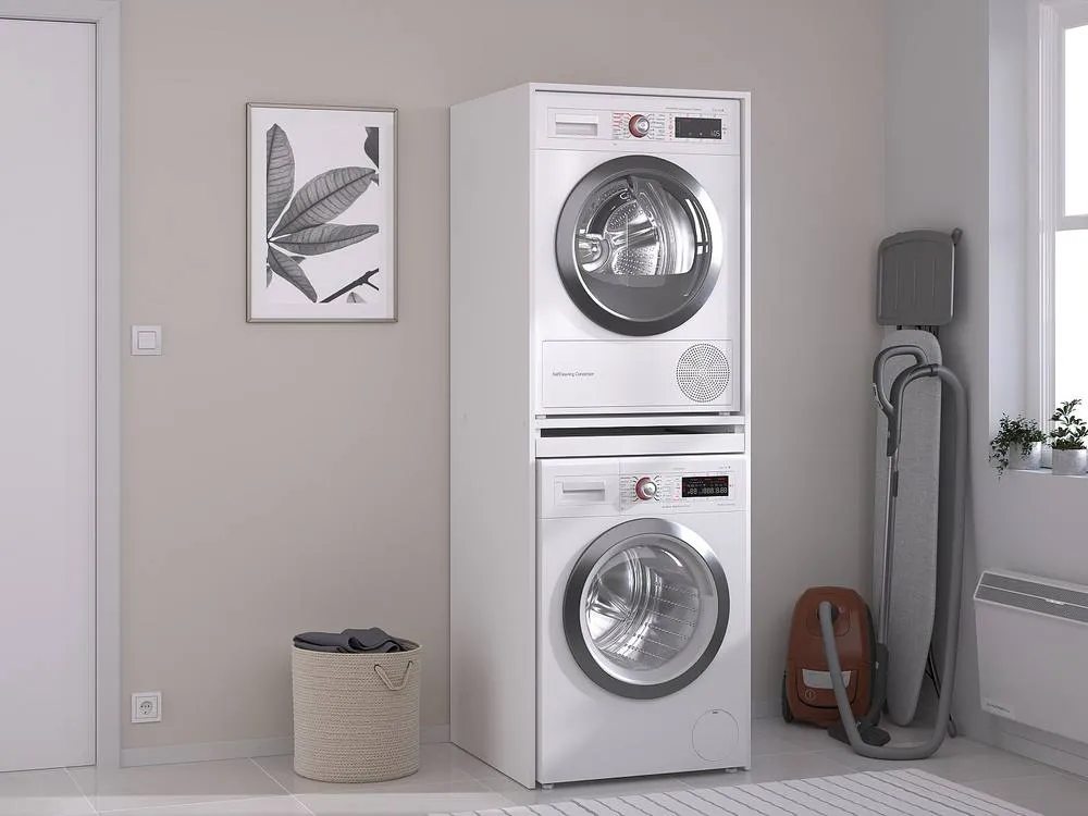 Vente-unique Washing Machine & Tumble Dryer Cabinet - White - W64 X H184 Cm - 3