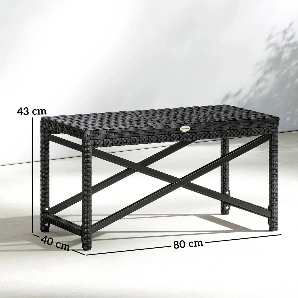 OUTSUNNY Outdoor Coffee Table, PE Rattan Side Table w/ Plastic Board, Black 3