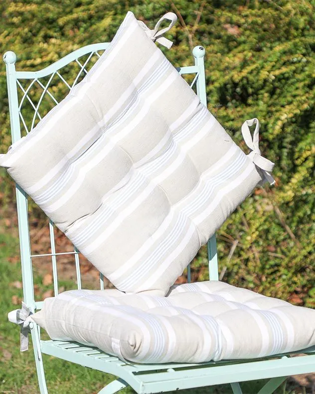 Dibor Set of 4 Traditional Striped Outdoor Chair Seat Pad Garden Furniture Cushions L40cm x W40cm in Beige