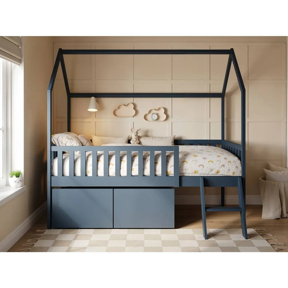 Flair Explorer Single Mid Sleeper Bed with Toy Box in Navy 1