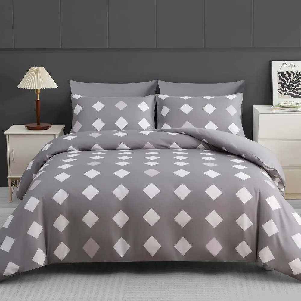 Pamposh Double Brushed Microfibre Duvet Cover Set Ultra Soft Bedding Sets in Grey