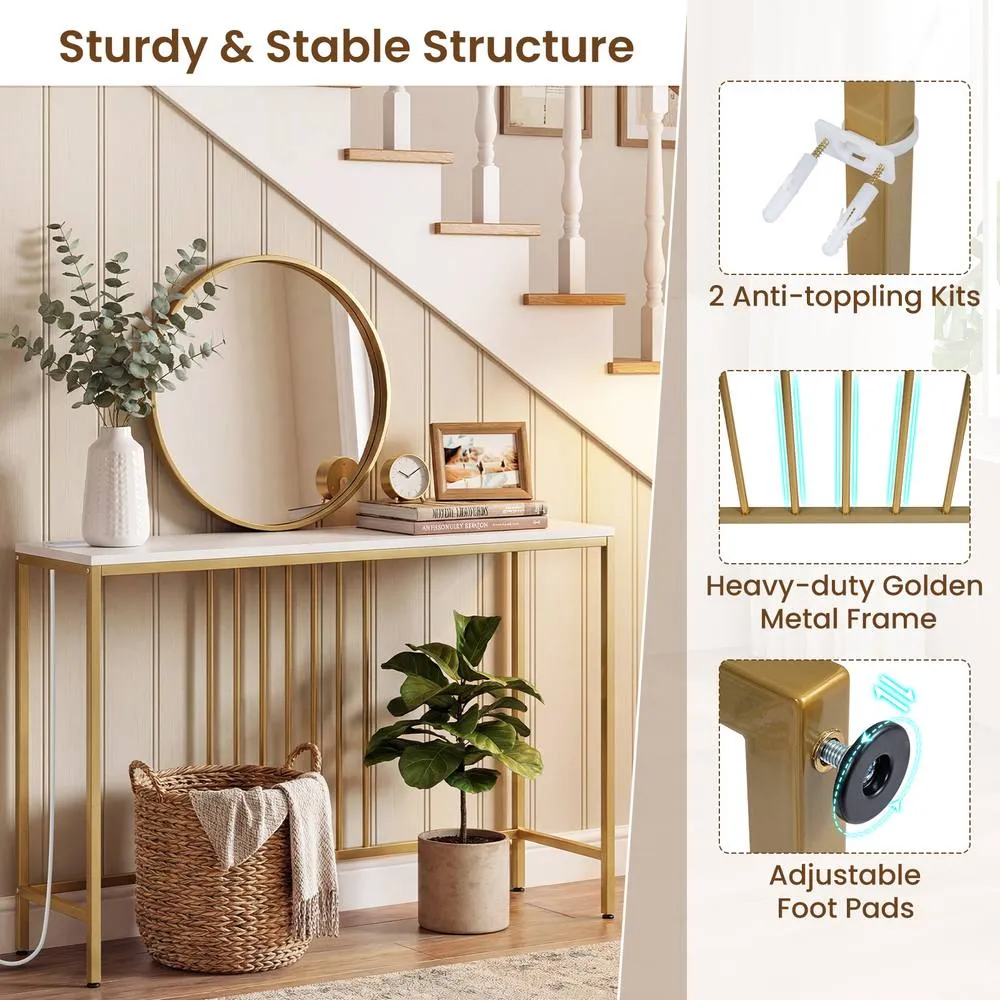 Costway Entryway Table Console Table with Charging Station in White 5