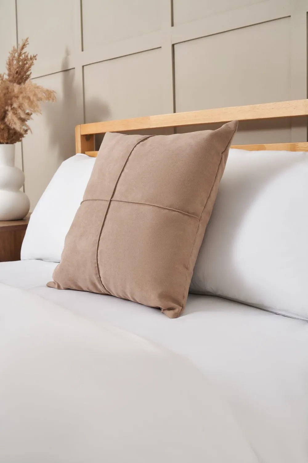 BHS Faux Suede Cross Cushion in Beige