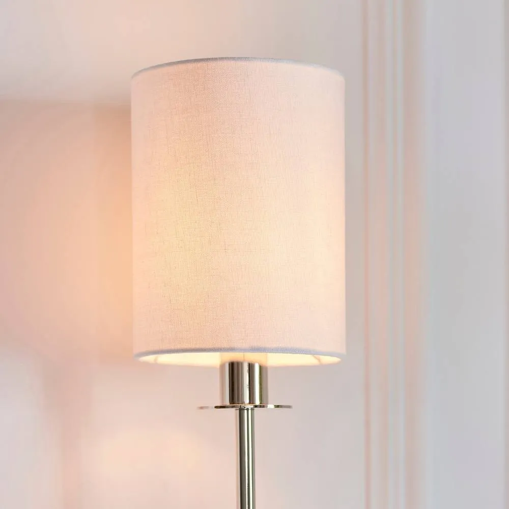 Endon Collection Sancerre Wall Lamp With Shade Bright Nickel Plate Vintage White Fabric 1X E14, Grey 5