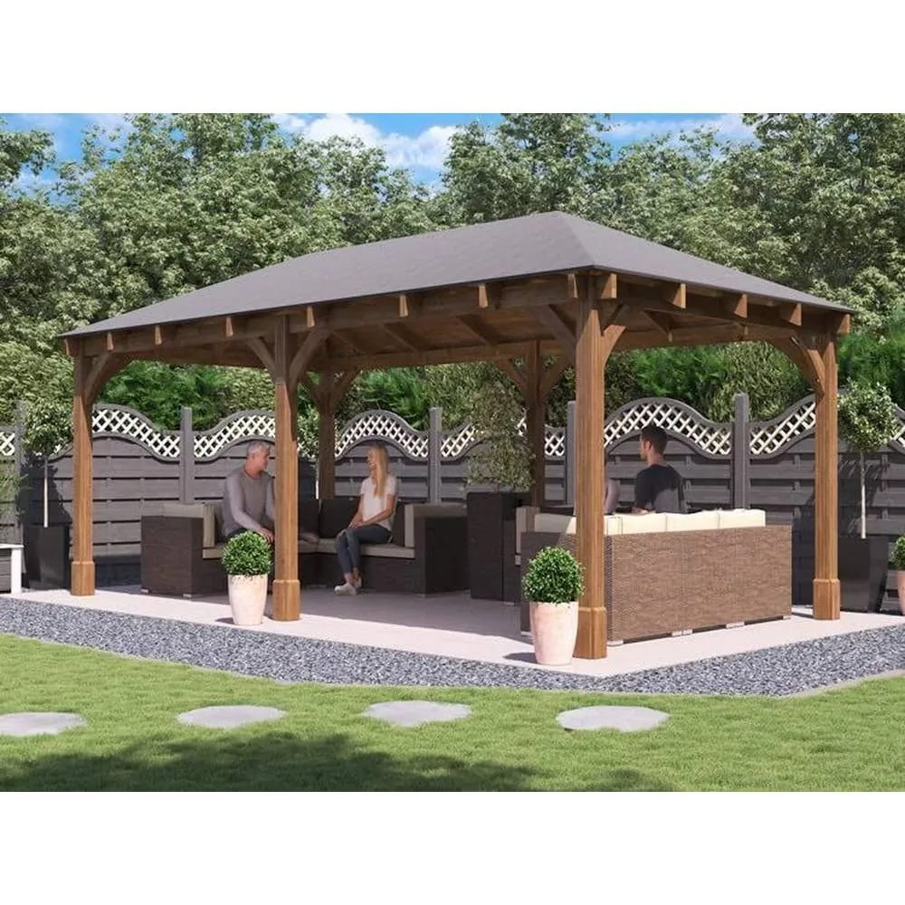 Dunster House Wooden Gazebo 6x3m Heavy Duty Patio Shelter Roof Shingles Leviathan in Brown 5
