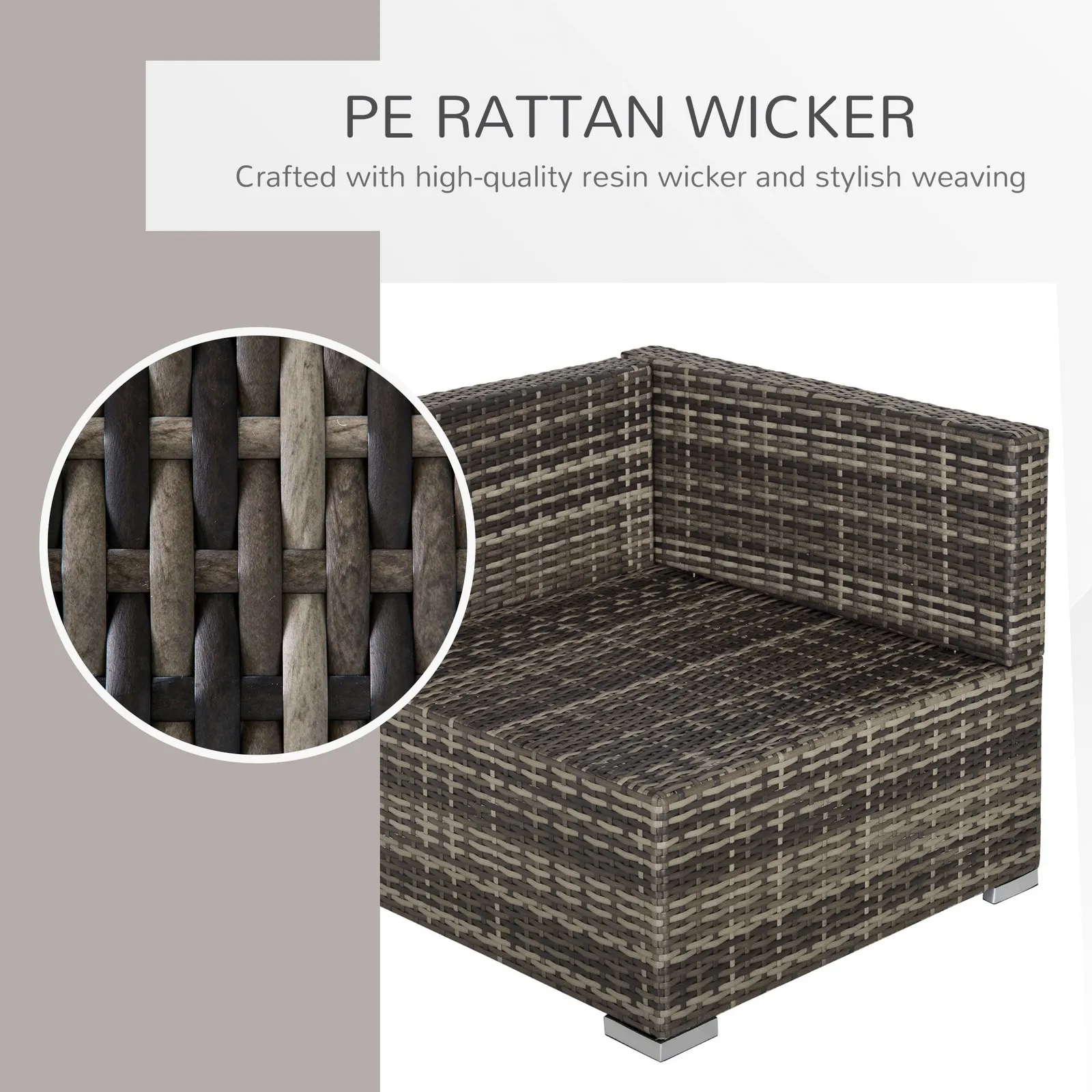OUTSUNNY Outdoor Garden Furniture Rattan Single Middle Sofa w/ Cushions in Dark Grey 6