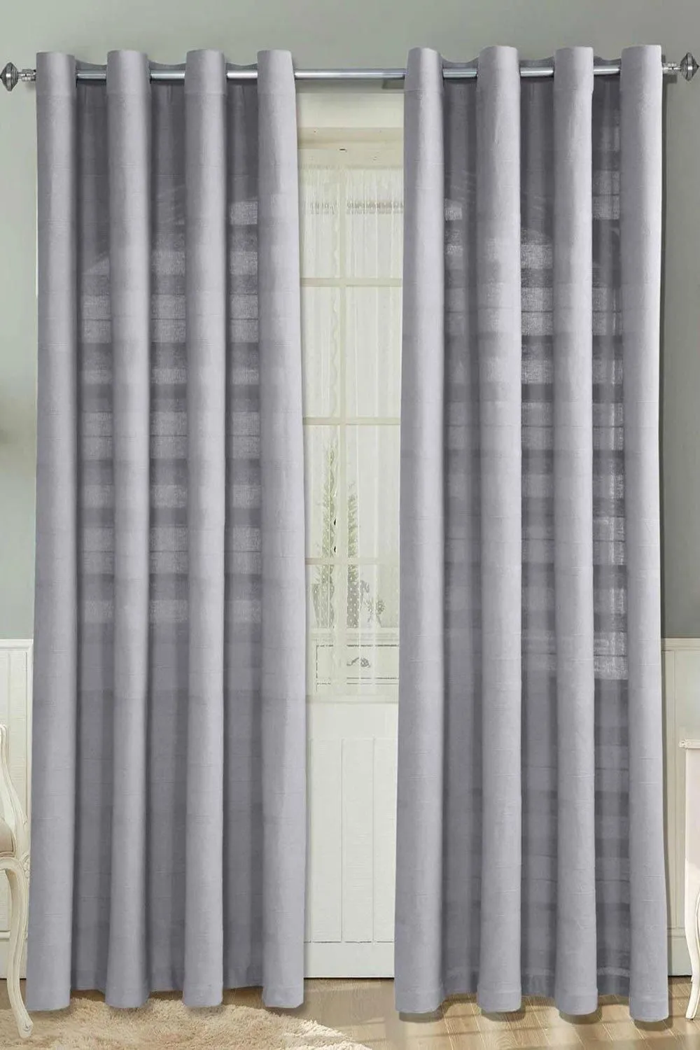 Homescapes Cotton Rajput Ribbed Curtain Pair in Silver 1