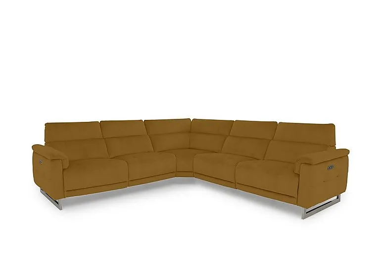 Moet Large Fabric Power Recliner Corner Sofa with Telescopic Headrests - Opulence Saffron
