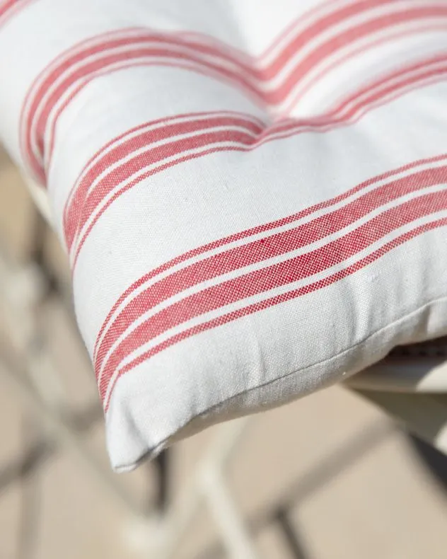 Dibor Set of 4 Traditional Red Striped Chair Seat Pad Garden Furniture Cushions L40cm x W40cm 4