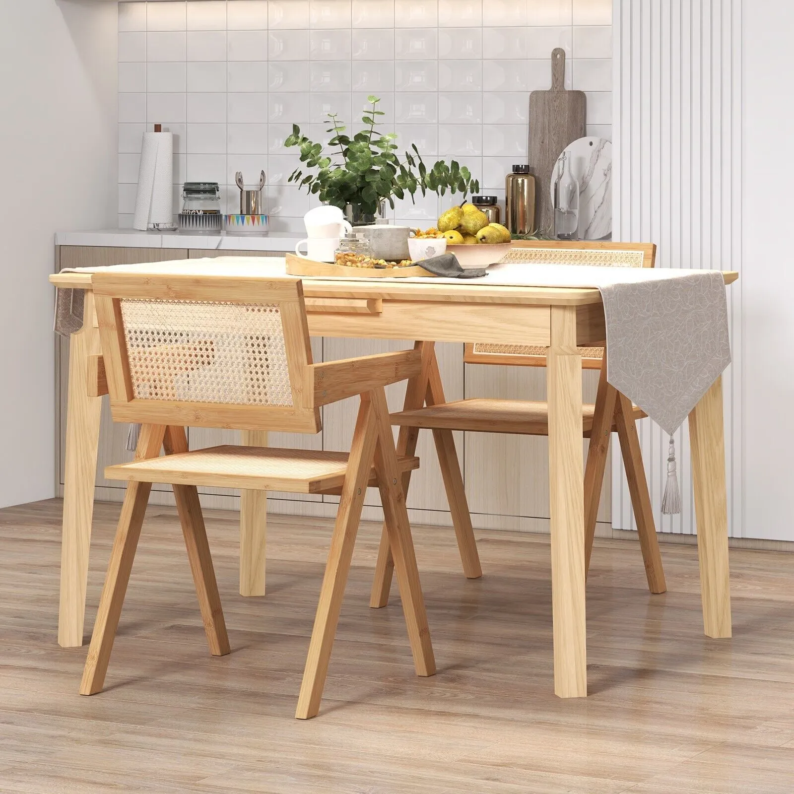 Costway Set of 2 Kitchen Dining Chair Set Modern Rattan Accent Chair Backrest Side Chair in Natural 5