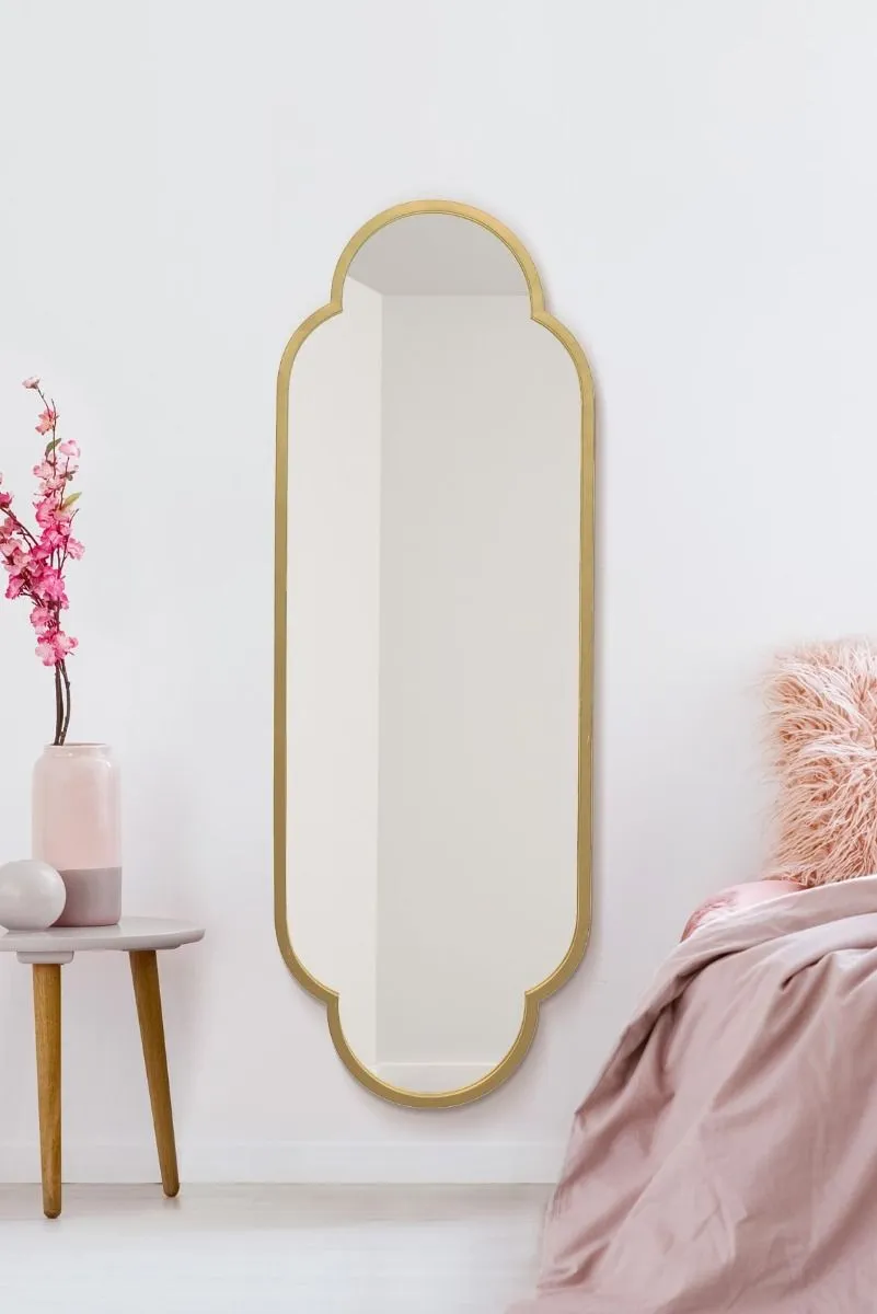 MirrorOutlet Gold Metal Framed Double Arched Oval Wall Mirror 59" X 20" 150 X 52CM