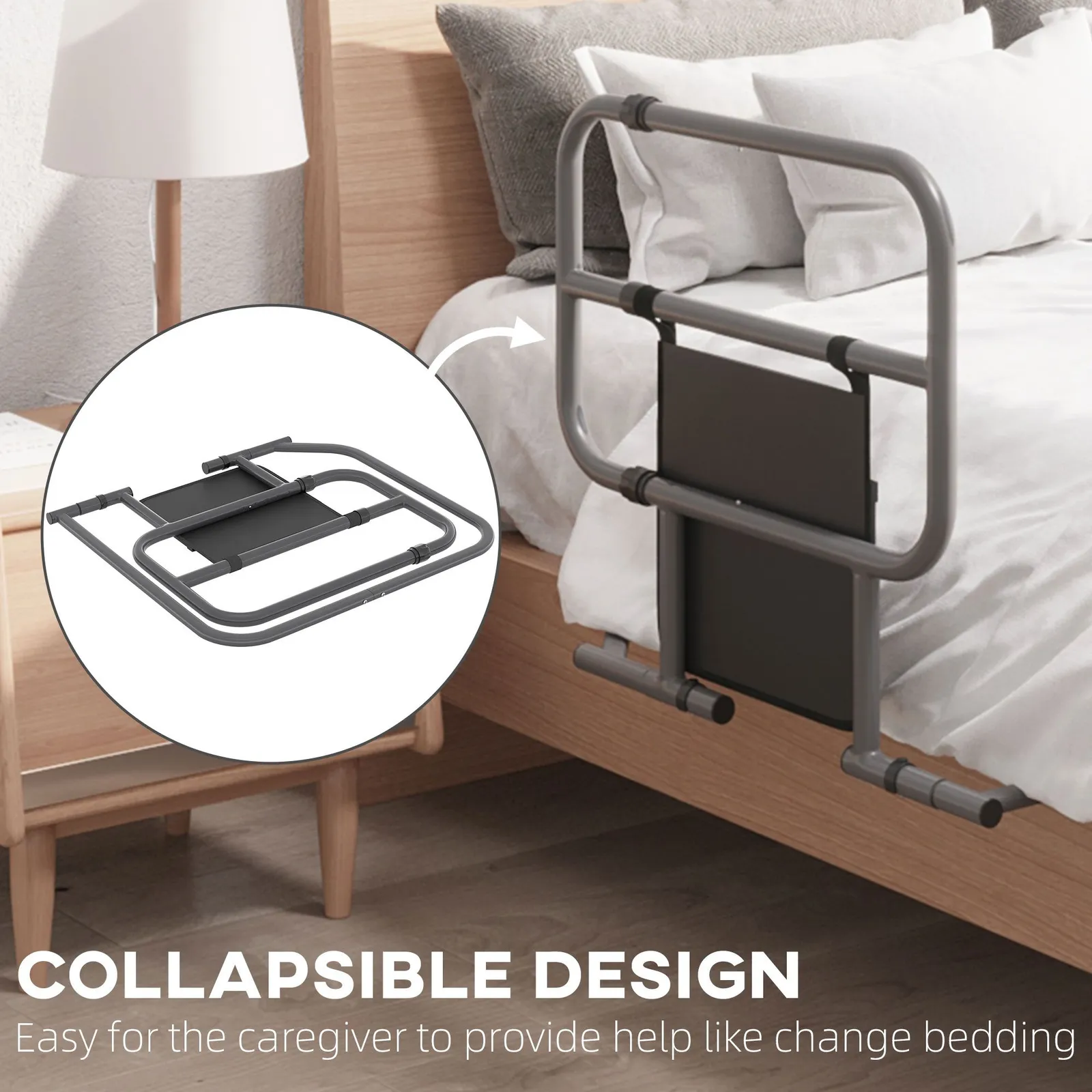 HOMCOM Safety Bed Rail for Elderly Adults Folding Bed Assist Rail in Black 4