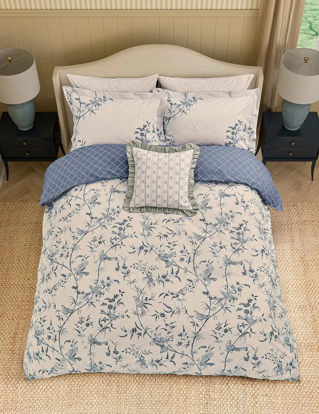 Sanderson Pure Cotton Paradise Toile Bedding Set Blue Mix