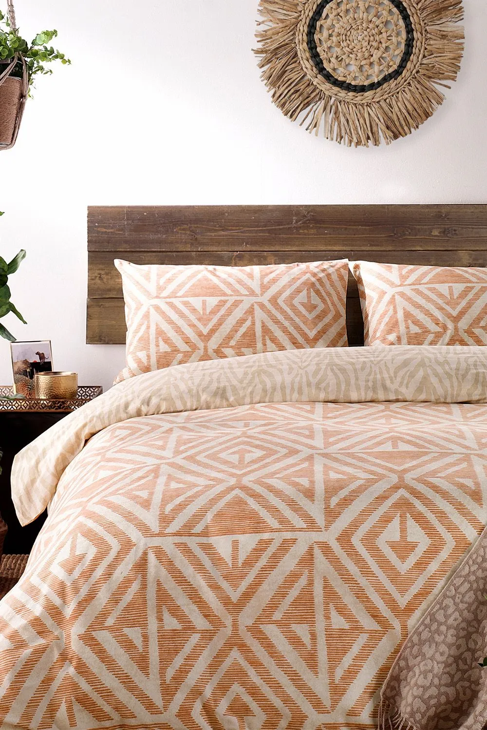 Furn Tanza Global Geometric Reversible Duvet Cover Set in Pale Orange