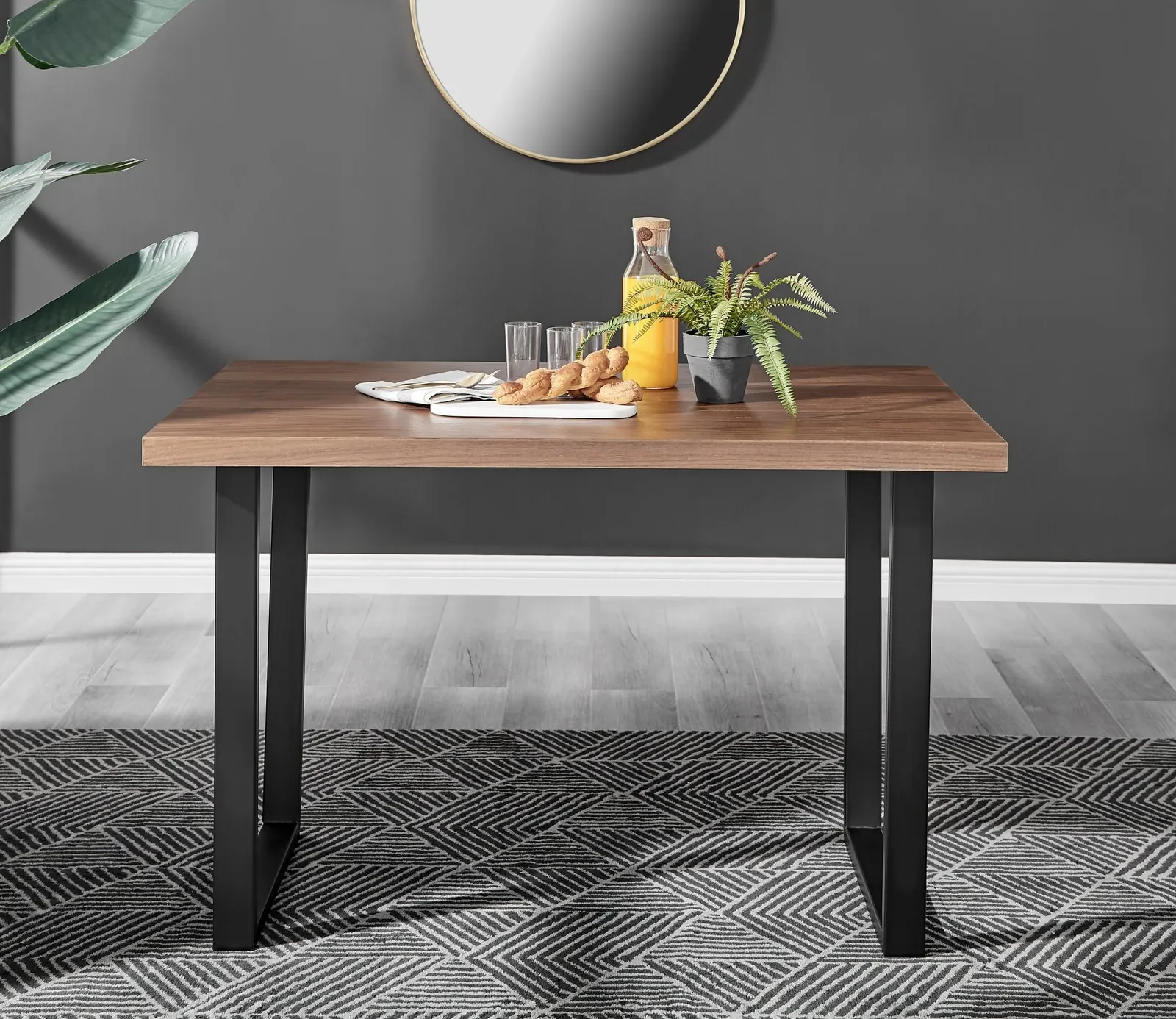 FurnitureboxUK Kylo Brown Wood Effect Dining Table With Black 'U' Legs & 4 Pesaro Velvet Chairs in Navy 5